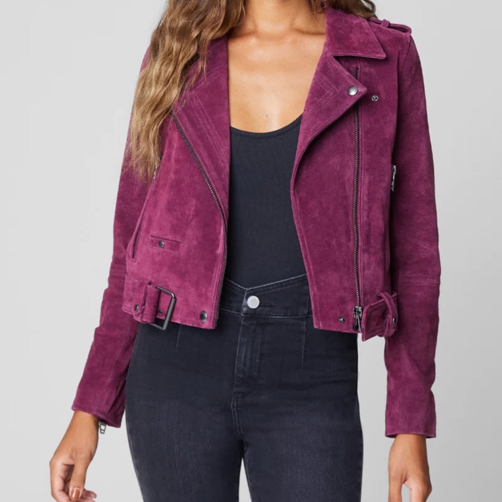 Blank NYC purple suede moto jacket with belt